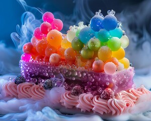 Food art in macro, emission colors light up the chef's abstract candy creations, Batiste elegance - obrazy, fototapety, plakaty