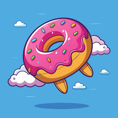 Flying doughnut melted cartoon icon illustration