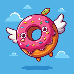 Flying doughnut melted cartoon icon illustration