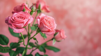 Pink roses in bloom with soft petals showcasing beauty and nature in a bokeh background