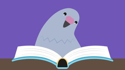 Pigeon reading a book. Vector illustration in flat style.