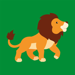 Lion flat icon. Vector illustration of a lion on a green background.