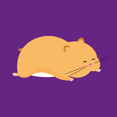 Cute hamster on purple background. Vector illustration in flat style.