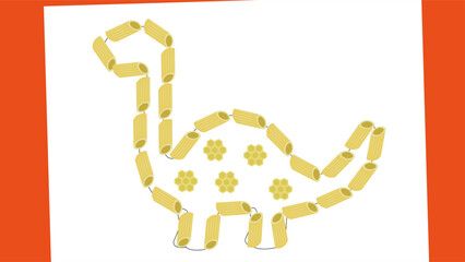 Illustration of a dino made of pasta on a white background.