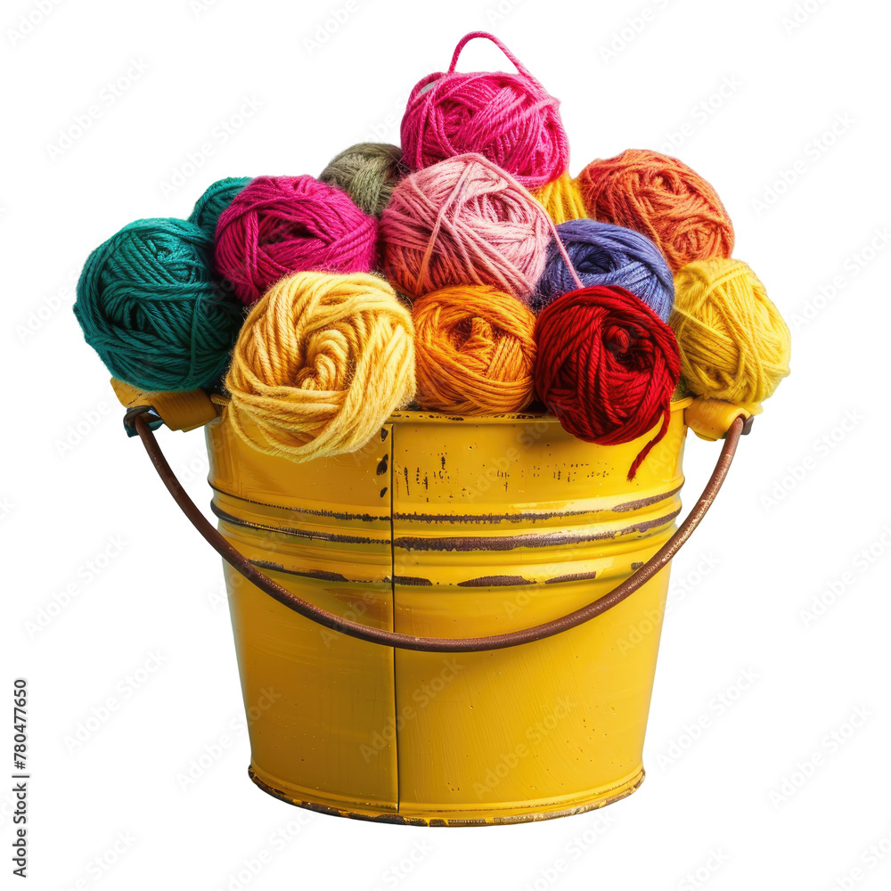 Poster a close up of a bucket of yarn with a transparent background