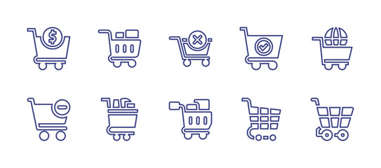 Shopping cart line icon set. Editable stroke. Vector illustration. Containing shopping cart, cart minus, remove cart.
