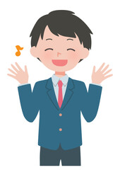 学生服・制服の男子　ばんざい