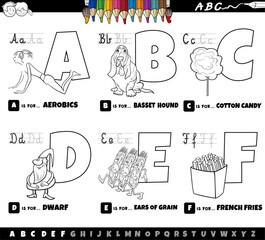 educational cartoon alphabet letters set from A to F color page - 780478624