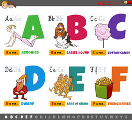 educational cartoon alphabet letters for children from A to F