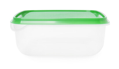 Empty plastic container on white background. Food storage