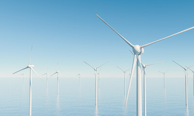 Offshore Wind Turbines in Ocean for Renewable Energy Concept