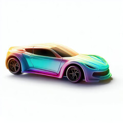 Naklejka premium a classic sport car with bright colors isolated on a white background. shiny automobile with rainbow colors. 3d illustration made with generative AI technology 