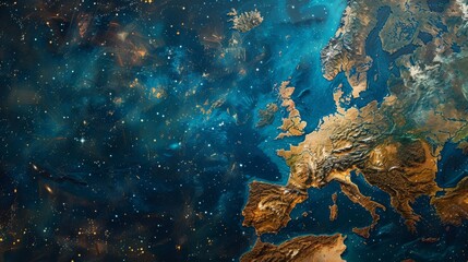 Europe map as a cosmic galaxy with stars and nebulae on a space background - obrazy, fototapety, plakaty