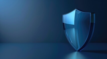 Digital security blue shield symbol. Cybersecurity or data protection concept background with free place for text
