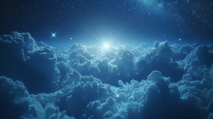 Fototapeta na wymiar billowing clouds at night, rich texture visible against a deep blue celestial backdrop, stars scattered like diamonds, clouds catching the faint moonlight, AI Generative