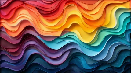 Fotobehang Colorful abstract waves, dark salmon dance, 3D paper cut art, vibrant gradient, carving creativity, AI Generative © sorapop