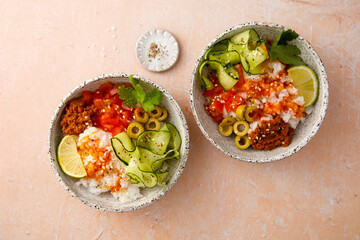 Healthy salmon poke or sushi bowl