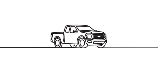 Single line drawing of a pickup truck. One continuous line drawing of a car © Hanna