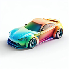  a classic sport car with bright colors on a white background. shiny automobile with rainbow colors. 3d illustration made with generative AI technology
