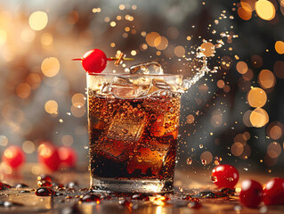 Black Russian mixed drink on a white background. Delicious Black Russian cocktail photography, explosion flavors, studio lighting, studio background, well-lit, vibrant colors