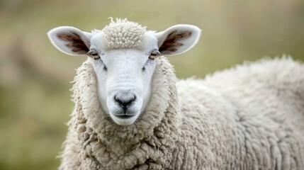 Serene sheep portrait in nature with woolly fleece and calm gaze