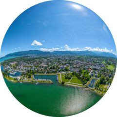 Die Marktgemeinde Hard in Vorarlberg am östlichen Bodensee im Luftbild, Little Planet-Ansicht,...
