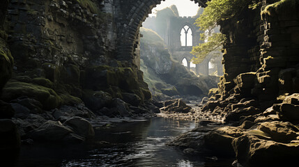 Whispers of Antiquity: Abbey & Winding Streets - A Medieval Isle - obrazy, fototapety, plakaty