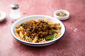 Pasta with minced beef and vegetables
