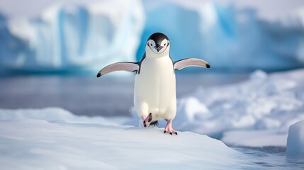 Fototapeta premium Antarctic chinstrap penguin on ice .