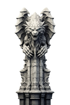 Isolated Gargoyle on transparent background. Demon gargoyle. Gothic stone Gargoyle statue isolated on a transparent background.
