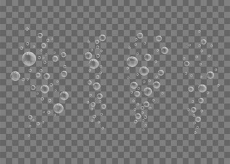 Set of air bubbles on a transparent background. 3D bubbles. Bubbles overlay. Realistic bubbles.	
