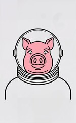 Cartoon pig in a transparent round space helmet