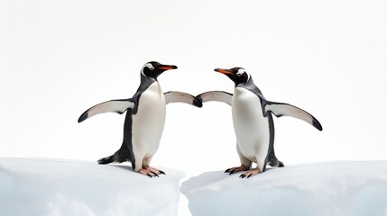 Fototapeta premium Isolated gentoo penguins against a white backdrop .