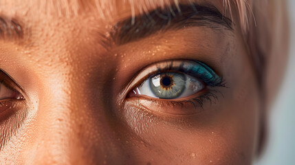 Close Up On Eyes Of Young Woman With Dyed Hair In Studio