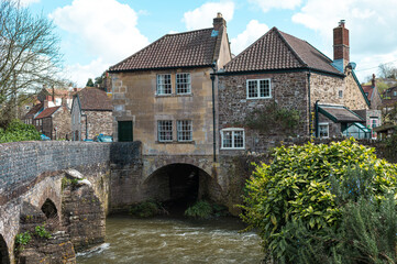 Typical English Countryside Town - Pensford in Bristol England with river and viaduct