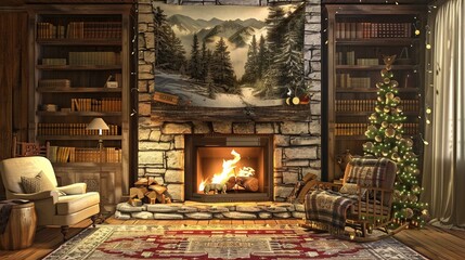 Fireplace Tapestry Polyester Boho Hippie Tapestry Wall