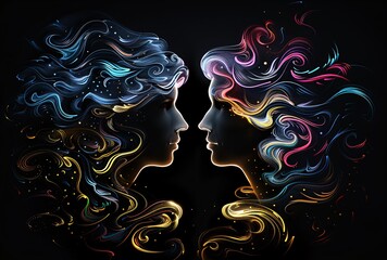a face profile of a woman with colorful hair