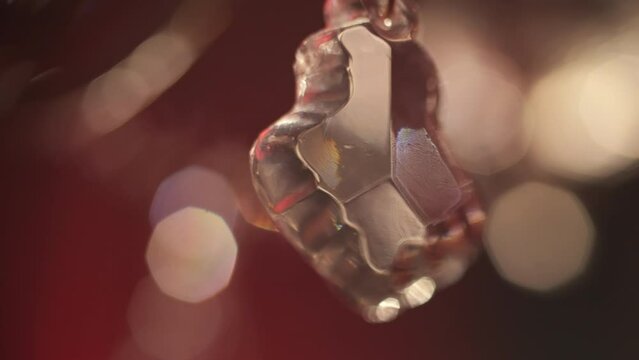 crystal decorative pendant from the chandelier in red light