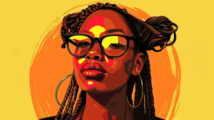 illustration of African fashion girl with rasta braided hair and wearing black glasses