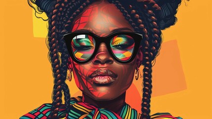 illustration of African fashion girl with rasta braided hair and wearing black glasses