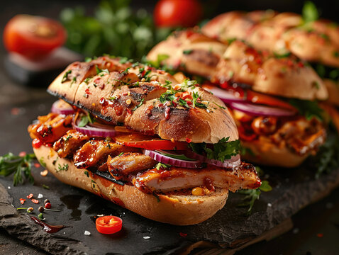 Delicious tortas photography, explosion flavors, studio lighting, studio background, well-lit, vibrant colors, sharp-focus, high-quality, artistic, unique