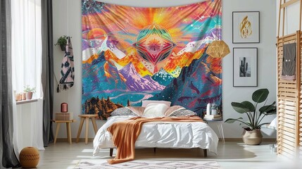 Indian Wall Tapestry Abstract graffiti mountains Mandala Picnic Bedsheet Wall Art Hippie