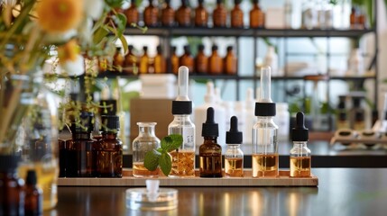 Fototapeta na wymiar Essential Oils Display in Wellness Shop