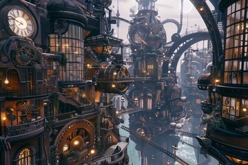 Fototapeta premium A strange Steampunk world comes to life complete with complex machinery.