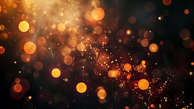 Warm bokeh lights against a dark background, creating a cozy and festive atmosphere with glowing orbs