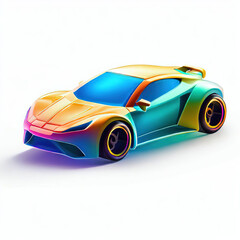 Naklejka premium a classic sport car with bright colors on a white background. shiny automobile with rainbow colors. 3d illustration made with generative AI technology 