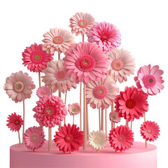 A cake decorated with pink and white flowers