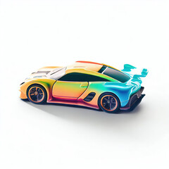 Naklejka premium a classic sport car with bright colors on a white background. shiny automobile with rainbow colors. 3d illustration made with generative AI technology 