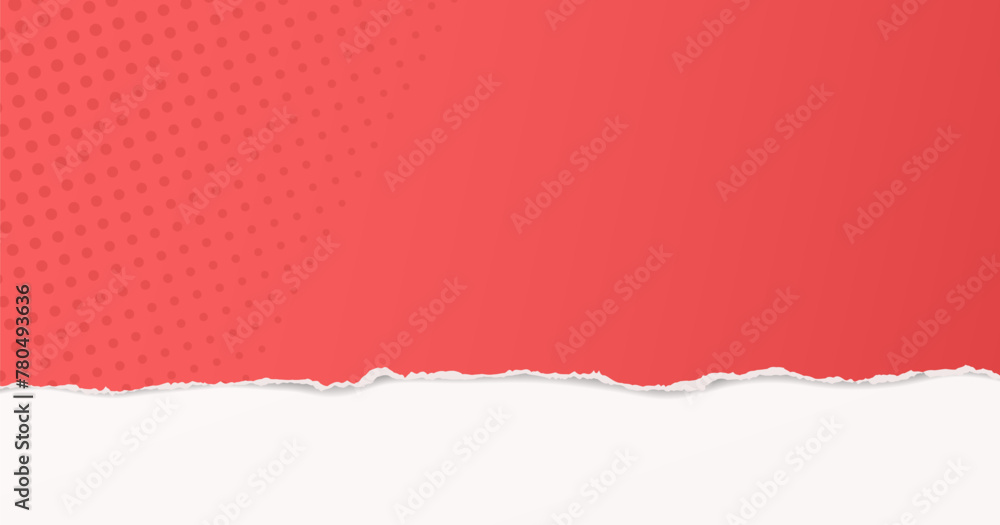 Poster red paper with dotted pattern, torn edge and soft shadow is on white background for text.