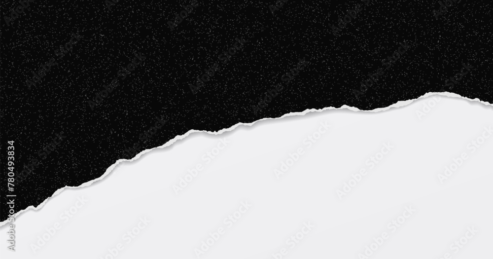 Poster black and dusty torn paper strip with soft shadow is on white background for text or ad.
